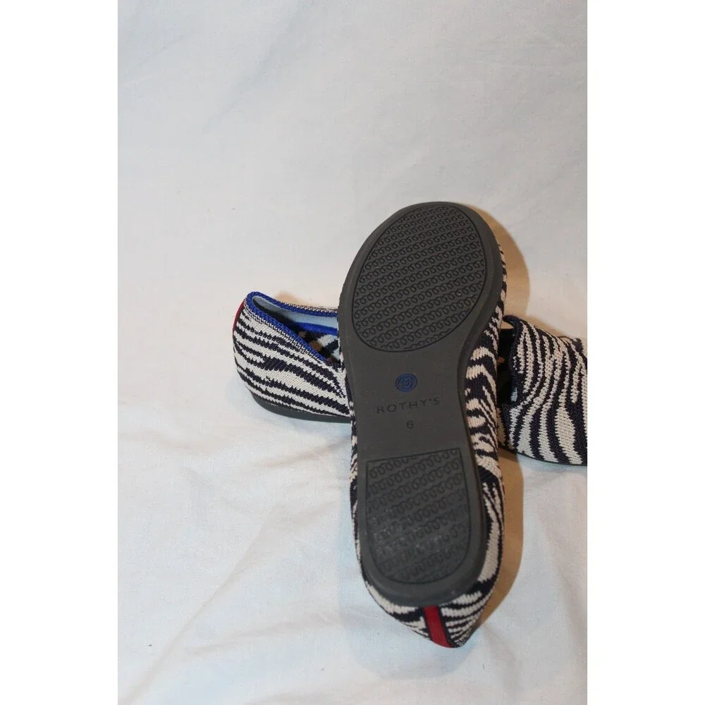 Rothy's Women's The Loafer Zebra Slip In Ballet Flats New SZ 6 Black White
